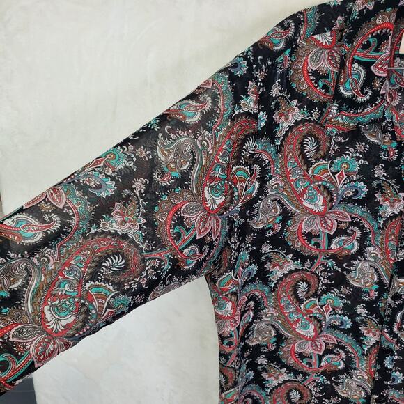 Vtg LIP SERVICE Los ANGELES Sheer Paisley Print Blouse Top Y2K Long Sleeve Large - Picture 3 of 10